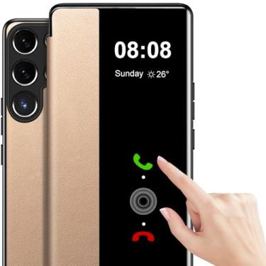 Imagem de Capa para Samsung S23 Ultra Flip Couro Transparente S-View [Janela Sensível ao Toque] para Samsung Galaxy S23 Ultra Capa de Telemóvel Janela Inteligente Capa Protetora Rígida Flip À Prova de Choque 5G