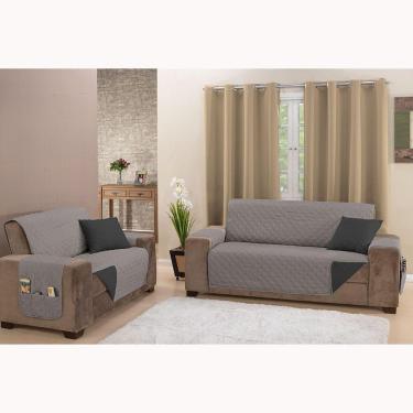 Imagem de Protetor De Sofá Dupla Face Padrão 2 E 3 Lugares Microfibra - Preto/cinza