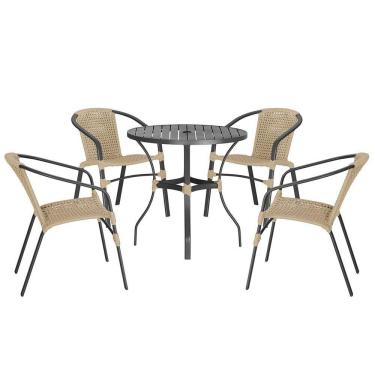 Imagem de 04 Cadeiras Floripa E Mesa Roma 100cm Preta Trama Original Rami