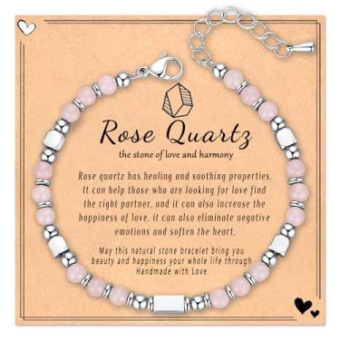 Imagem de Wisedawn Pulseiras de pedra natural curativas para mulheres, ideias exclusivas de presente de Natal com cartão de citação, material de meia para mulheres, presentes para meninas adolescentes, One Size