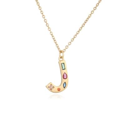Imagem de LuvQaze Colar de zircônia colorida com inicial para mulheres, banhado a ouro 18 quilates, colar com pingente de letra e presente de aniversário para namorada, esposa, mãe, filha, Small, Cobre, Sem