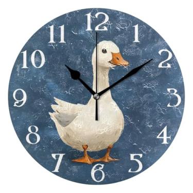Imagem de ALAZA Relógio de parede azul de pato com gansos, operado por bateria, relógio de cozinha, 24 cm, sem tique-taque, redondo, decorativo, relógio de mesa, quarto, sala de estar, decoração