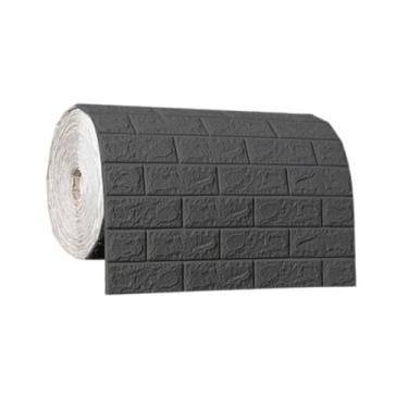 Imagem de Baoblaze Painéis de parede 3D, papel de parede de tijolo falso, adesivo moderno, descascável e colado, espuma XPE para banheiros, escritórios, salas de estar, Cinza