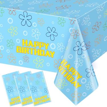 Imagem de Lecinc 3 peças de toalha de mesa de esponja para festa de aniversário, 277 x 120 cm, capas de mesa de plástico com flores do oceano azul para decoração de festa de aniversário