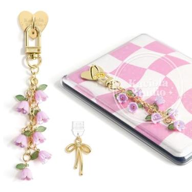 Imagem de Kaciola Correntes de berloque para Kindle, lirio roxo do vale bonito e-reader pulseiras de telefone acessórios presente para leitores amantes de livros mulheres homens, pingentes compatíveis com