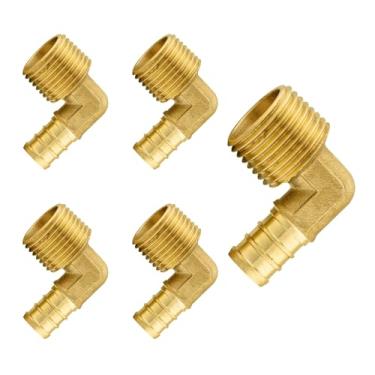 Imagem de Niikappu Pacote com 5 acessórios PEX, 1/5.1 cm PEX 1/5.1 cm macho adaptador de cotovelo NPT rosqueado, ASTM F1807