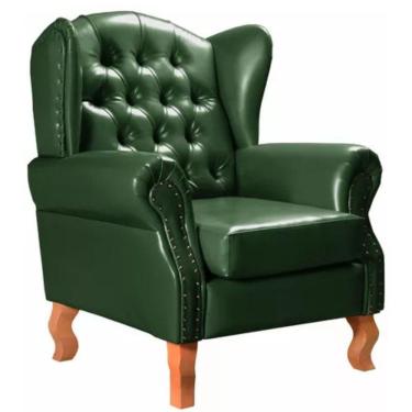 Imagem de Poltrona Chesterfield Imperador Vintage Retrô Capitonê Couro Verde