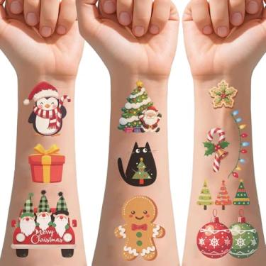 Imagem de 10 peças de tatuagens temporárias de Natal, adesivos com estampa de boneco de neve de Papai Noel, lembrancinhas e presentes de festa de Natal, acessórios de férias