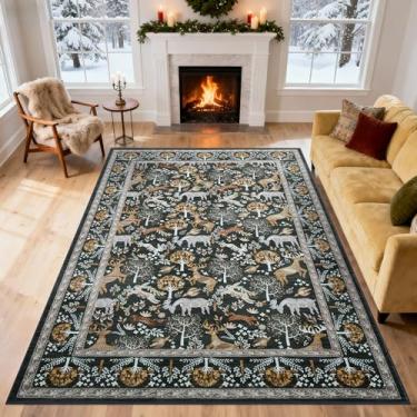 Imagem de WEZVIX Tapete de Natal 15 x 23 cm para sala de estar, tapetes de animais boho lavável, tapete grande antiderrapante macio para quarto, berçário, sala de jantar, fazenda, sala de jogos infantil