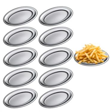 Imagem de Kit 10 Travessas Ovais Rasa em Aço Inox, 22cm, Ideal para Porções, Restaurantes e Bares