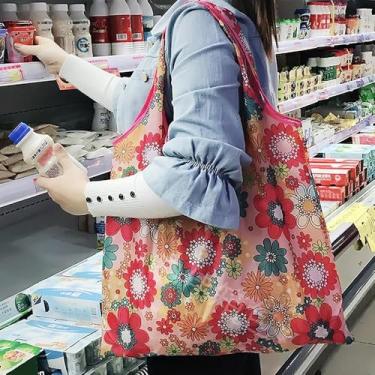 Imagem de 1 sacola de compras reutilizável, sacolas de supermercado dobráveis no bolso, compras de reciclagem de viagem, à prova d'água e lavável na máquina, para carga diária de suprimentos