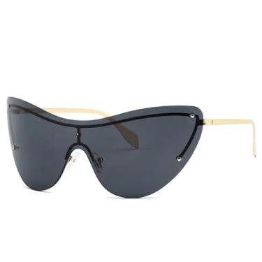 Imagem de HCPIHF Óculos de sol femininos e masculinos, moda punk, sem armação, lentes de uma peça (C1-Preto)