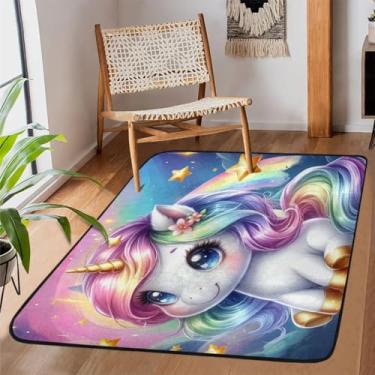 Imagem de Tapete para sala de estar, lavável à máquina, unicórnios brilhantes, fofos, antiderrapante, tapete macio, para sala de estar, quarto, sala de jantar, berçário, cozinha, decoração de casa