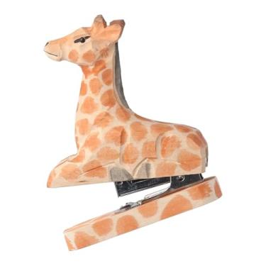 Imagem de harayaa Grampeador de madeira em forma de animal, estatueta decorativa para mesa, escultura criativa, estátua de animal, grampeador para escritório ou sala de, Girafa