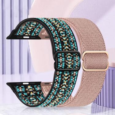 Imagem de Pacote com 2 pulseiras elásticas compatíveis com Apple Watch séries 10 9 8 7 6 5 4 mm, 46 mm e 49 mm, unissex, para Apple Watch séries 10 9 8 7 6 5 4 3 SE Ultra 2 (38/40/41/(42 mm-série 11 10), Mia
