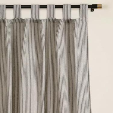 Imagem de Cortinas listradas de gaze, cortinas para pendurar no topo da aba de gaze de linho boho com filtro de luz, tratamento de janela, 2 painéis, cortinas para sala de estar, decoração de casa, verde sobre