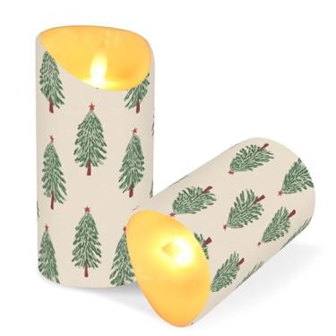 Imagem de Blueangle Pacote com 2 velas de árvore de Natal sem chama com controle remoto e temporizador, velas LED cintilantes (7,6 cm x 15 cm) para decoração de casa, casamento, acampamento (672)