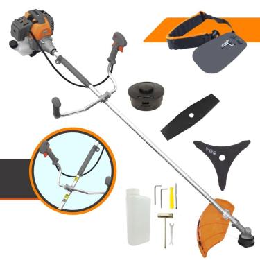 Imagem de Roçadeira Lateral Tekna RL430-P À Gasolina 2 Tempos 43cc 10.000rpm 1,7HP de Potência Completo Com Lâmina Facão + Lâmina 3 Pontas + Carretel Nylon