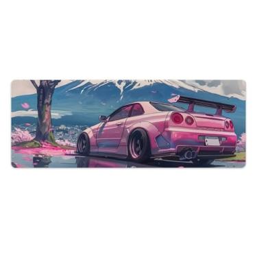 Imagem de HouLaiZhe JDM R34 rosa com flores de cerejeira e montagem Fuji Gaming Mouse Pads JDM Car Desk Pads grandes para teclado de mesa de computador 30 x 80 cm