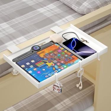 Imagem de Prateleira de cabeceira dobrável, bandeja de metal para cama de beliche e dormitório, organizador essencial de dormitório para estudantes universitários, bandeja flutuante, mesa de cabeceira com