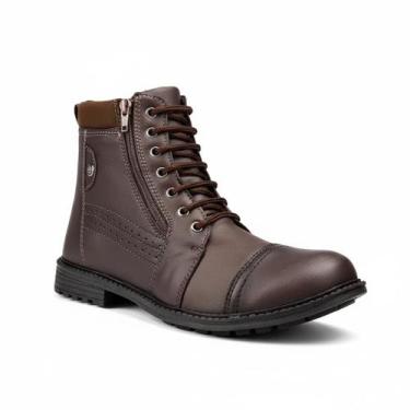 Imagem de Bota Masculina Preta Coturno Casual Resistente Zíper Marrom Cano Curto