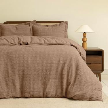 Imagem de Dreamology Capa de edredom Waffle, capa de edredom tamanho Queen, 100% algodão, conjunto de capa de edredom de luxo com 2 fronhas, capas de edredom texturizadas grossas de waffle - 3 peças (marrom