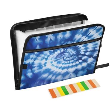 Imagem de CEBUGI Pasta expansível de 13 bolsos, impermeável, sanfonada, organizador de arquivos com etiquetas tamanho A4, organizador de documentos de papel para escola, material de escritório, azul, tie-dye