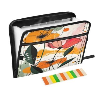 Imagem de Wassud Acordeão de flores abstratas organizador de arquivos de papel A4 pastas de arquivo de documentos com etiquetas pasta de arquivo expansível 13 bolsos