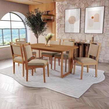 Imagem de Conjunto Sala De Jantar Lina Em Madeira Maciça 6 Cadeiras Linho Fendi 