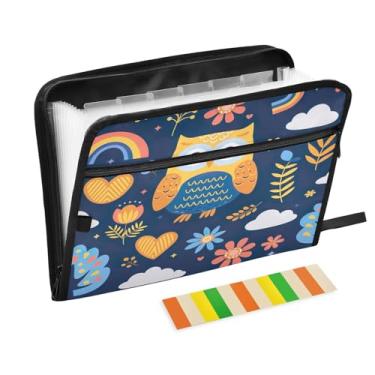 Imagem de Wassud Acordeão de coruja de desenho animado organizador de arquivos de papel A4 pastas de arquivo de papel fólio com etiquetas pasta de arquivo expansível 13 bolsos