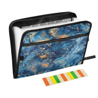 Imagem de CEBUGI Pasta expansível com 13 bolsos, organizador de arquivos sanfonado à prova d'água com etiquetas tamanho A4, organizador de documentos de papel para escola, material de escritório, mármore azul