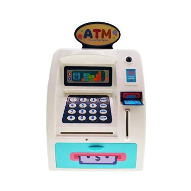 Imagem de Cofrinho ATM para crianças em plástico branco 16x9x25cm