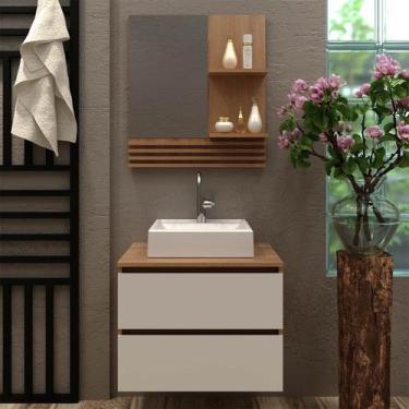 Imagem de Kit Balcão para Banheiro com Cuba e Espelho Amêndoa Branco - Tecno Mob