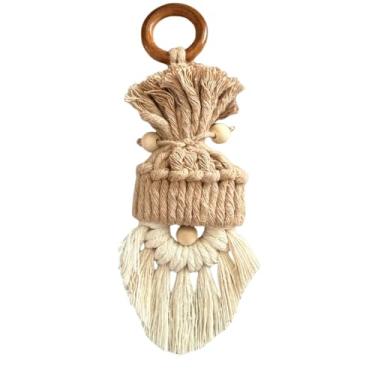 Imagem de Porta Guardanapos Macramê Papai Noel Artesanal com Argola de Madeira Decoração de Mesa Algodão Natal (Bege)