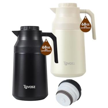 Imagem de 2 jarras de café térmicas isoladas de aço inoxidável para líquido quente a vácuo, pote térmico, dispensador de creme para manter leite de água quente (preto/branco, 1,927 g)