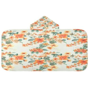 Imagem de CEBUGI Toalha de banho com capuz floral laranja para crianças toalha de banho macia absorvente com capuz 127 x 59,7 cm toalha de banho de praia para meninos e meninas