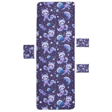 Imagem de STAYTOP Capa de toalha de cadeira de guaxinim astronauta, capa de espreguiçadeira macia, capas de cadeira de praia com bolsos para jardim ao ar livre, pátio, pátio, banhos de sol, gramado, 216 x 76 cm