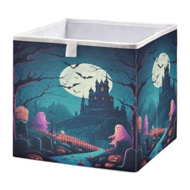Imagem de STAYTOP Cestos de armazenamento de abóbora e castelo de Halloween 28 cm, cestas de armazenamento dobráveis para organizar livros, prateleiras, armários, caixa de armazenamento grande, caixas
