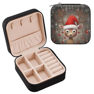 Imagem de YETTASBIN Caixa de joias de veado de Natal para adolescentes, meninas, mulheres, presente de aniversário, Natal, caixa de armazenamento portátil de couro PU, mini estojo de joias de viagem para colar