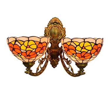 Imagem de Arandela de parede estilo Tiffany de 8 polegadas com design floral campestre, em vitral vintage, com 2 braços voltados para cima e para baixo, ideal para quarto, sala de estar, corredor e va