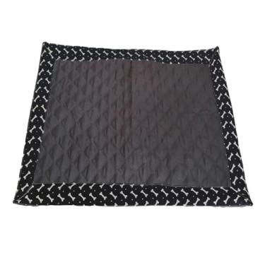 Imagem de Tapete Higiênico Impermeável para Pet, Marrom Escuro, Reutilizável e Lavável, Base Matelada com 3 Camadas, Microfibra com Bordas Estampadas (Preto Ossinho, Grande)