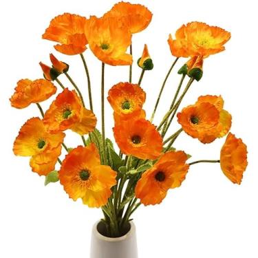 Imagem de 5 Pacote Flores de Papoula Artificiais com Caule Buquê Seda Decoração Casa Mesa Arranjo Casamento e Festa