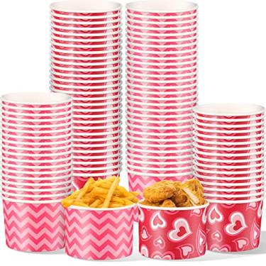 Imagem de 200 peças de copos de petisco para o dia dos namorados tigelas em forma de coração 265 g copo de papel descartável vermelho rosa sobremesa tigelas de sorvete para lanches e brindes de festa congelados cupcakes suprimentos decoração