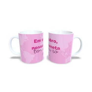 Imagem de Caneca de Cerâmica Outubro Rosa, 325ml, Rosa com Laço, Tema Conscientização (2184)