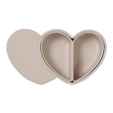Imagem de KPRODUCT4U LOVEAT Lancheira de coração 450 ml – Prato dividido de sucção de silicone, sem BPA, com tampa, pode ir ao micro-ondas e à lava-louças (leite de amêndoa)