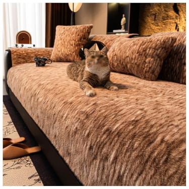 Imagem de SPXMQSS Capas de sofá para sofá seccional, capa de pelúcia para sofá, capa de sofá antiderrapante universal em forma de L, protetor de sofá grosso A 110 x 110 cm