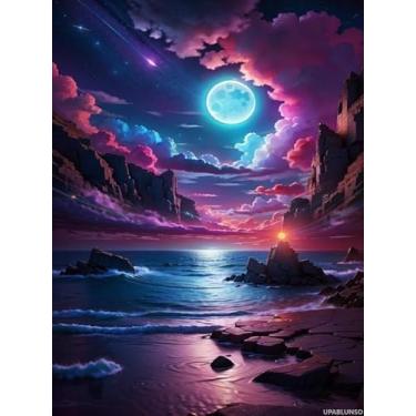 Imagem de UPABLUNSO Kits de pintura de diamante para adultos, pintura com luz de néon, faça você mesmo, 5D, pintura de pontos de diamante com diamantes, pedras preciosas, arte e artesanato, decoração de casa