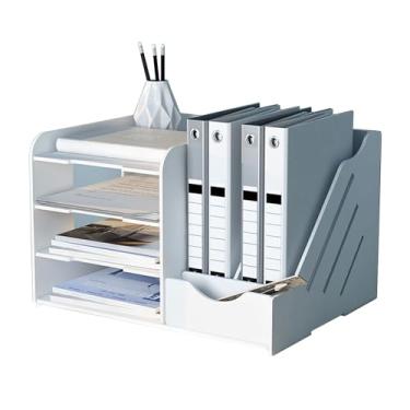 Imagem de Organizador de Mesa Escritório Rack Arquivos Papel Pasta Ligação Bandejas Cartas Armazenamento Materiais para Estudo Cas