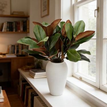 Imagem de OBDXZHC 4 peças de folhas artificiais de magnólia, ramos, 71 cm, toque real 3D, 40 folhas, caules de magnólia, folhas falsas, volume para enchimento de vasos internos e externos, decoração de arranjos