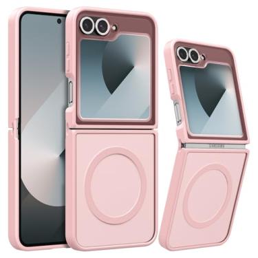 Imagem de RALEAVO Capa magnética forte para Samsung Galaxy Z Flip 7 FE/Z Flip 6 [compatível com Magsafe] Capa protetora fina à prova de choque com traseira rígida translúcida, rosa